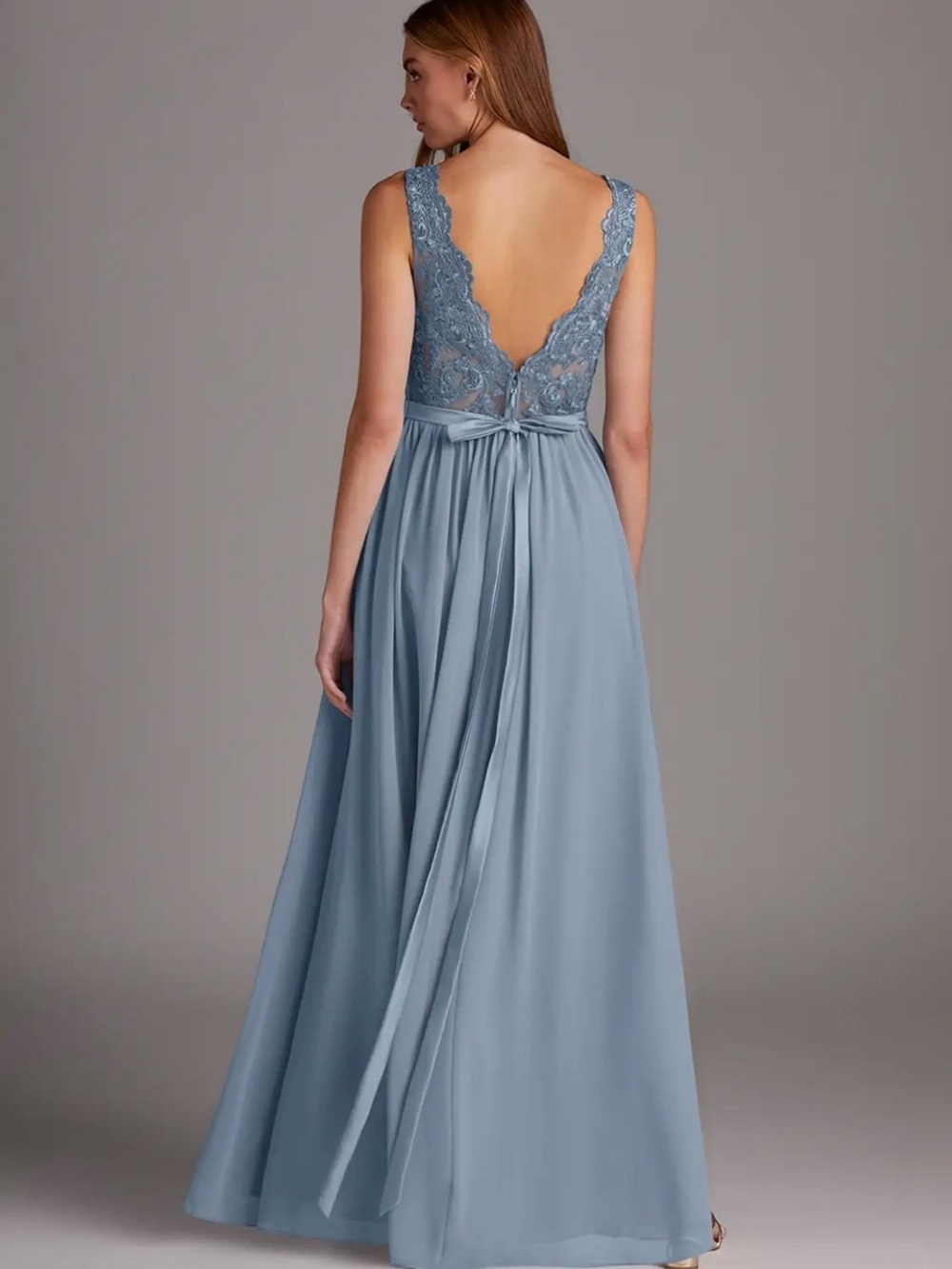 Azazie Dusty Blue Lace Bodice Chiffon Maxi Dress - Picture 2 of 11